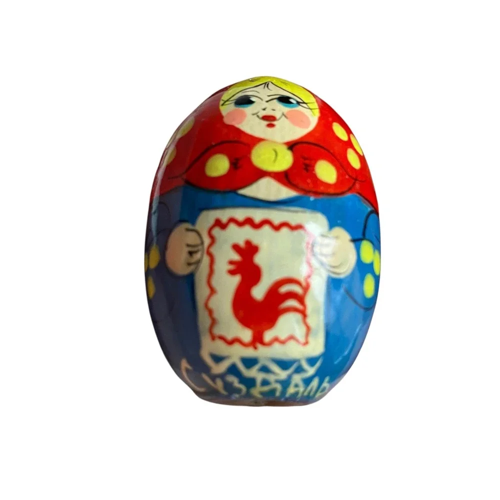 Vintage Russian‎ Matryoshka Hand Painted Wood Egg Ornaments 5 Moscow Rostov